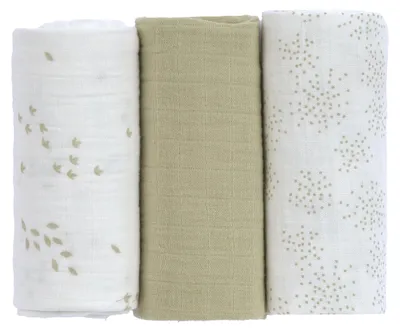Produktbild von Lässig Swaddle & Burp M Multituch - GOTS - 3 Stück - 60 x 60 cm - Leave Olive / Milky