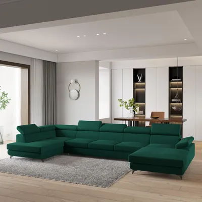 Produktbild von Masseno Ecksofa MONTIVA mit Schlaffunktion U-Form, Sofa mit Bettkasten, Wohnzimmersofa, Couch, Soffa, Bettsofa, Couchgarnitur- Grün, MONOLITH 37