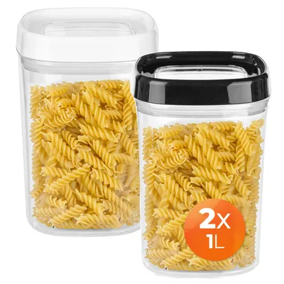 Produktbild von KADAX Vorratsbehälter "Ravel", transparente Aufbewahrungsbox aus Kunststoff, Set of 2: 1800ml, Weiß & Schwarz Deckel