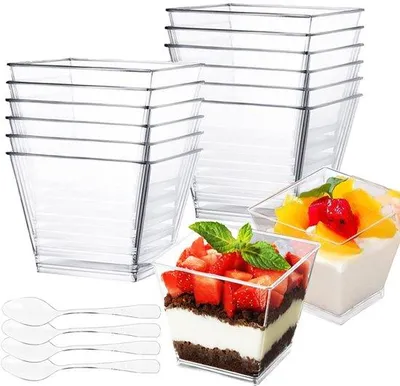Produktbild von Plastik Dessertgläser - Wiederverwendbar - Set aus 50 - Durchsichtig - 60 ml