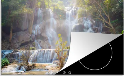 Produktbild von KitchenYeah© Herdabdeckplatte Wasserfall - Sonne - Natur , 78x52cm, Küche Deko, Glaskeramikkochfeld Herdabdeckung, Abdeckplatte fùr Kochfeld
