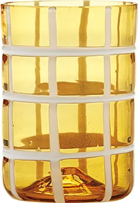 Produktbild von Zafferano Twiddle - Set mit 6 bernsteinfarbenen Gläsern aus geblasenem Glas, 35 cl - handgefertigte Trinkgläser mit weißem Nachbildung, spülmaschinenfest
