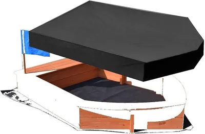 Produktbild von Sandkastenabdeckung, bootsförmige Sandkastenschutzabdeckung mit Kordelzug, wasserdicht, schwarzes Oxford-Gewebe, 160 x 113 x 22 cm