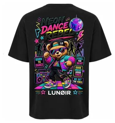 Produktbild von Damen Oversize T-Shirt Schwarz XS – Bedrucktes Shirt mit Neon Motiv aus Baumwolle – LUNØIR ©
