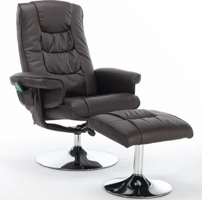 Produktbild von Massagesessel mit PolyurethanPolsterung und Fussstuetze Loungesessel Fusshocker mit 5-Punkt-Massagegeraet Wohnzimmerstuhl Schlafzimmerstuhl Braun
