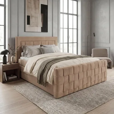 Produktbild von ELVORA DESIGNE Boxspringbett 140x200 cm AIR mit Bonellmatratze H3 & Topper, 2 Bettkasten, Creme
