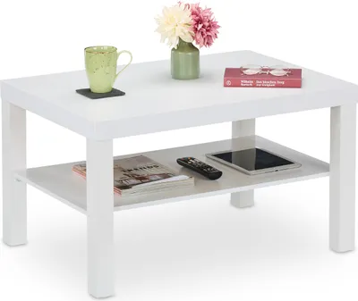 Produktbild von Relaxdays Couchtisch mit Ablage, H x B x T: 45 x 79 x 55 cm, Stauraum, MDF, Wohnzimmer, rechteckiger Kaffeetisch, weiß