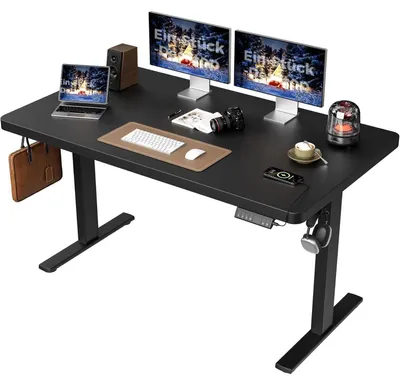 Image de Bureau réglable en hauteur, dimensions 140x80 cm, équipé de 2 moteurs, plateau de 28 mm d'épaisseur, bureau assis-debout avecmémoire, couleur noire
