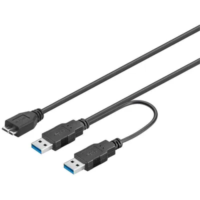 Immagine prodotto di Goobay 95746 Cavo USB 3.0 Dual Power SuperSpeed, Nero, 3 x Numero di Schermature, 0.30m Lunghezza del Cavo