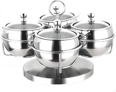 Image de Set de cuisine comprenant une casserole en vitrocéramique 4 pièces, des cuillères en métal et un support