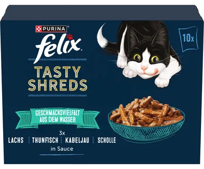 Productafbeelding van FELIX Tasty Shreds in saus, diverse smaken, 60 stuks (6 x 10 x 80g)