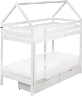 Produktbild von BELIANI Hochbett Weiß Kiefernholz 90 x 200 cm für 2 Personen Modern Etagenbett mit Leiter 2 Schubladen und Lattenrost Hausbett Schlafzimmer
