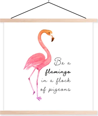 Produktbild von MuchoWow® Textilposter Flamingo - Vogel - Aquarell - Zitate 40x40 cm mit holzfarbenen Rahmen - Posterleiste