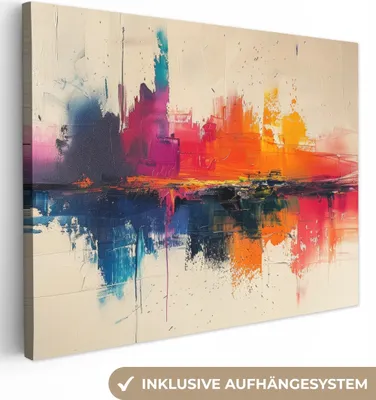 Produktbild von MuchoWow® - Leinwandbilder - Modern - Farbe - Kunst - Farbenfroh, Wandbild, Wanddeko Bilder Wohnzimmer, 120x90cm