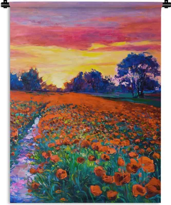 Produktbild von MuchoWow® Wandteppich Wandbehang Malerei - Natur - Blumen - Ölfarbe 150x200 cm Tapisserie Dekoration Wandtuch - Wandaufhängung - Moderner