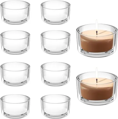 Imagen del producto de Velas, juego de 10 unidades, 4,5 cm, diámetro, portavelas, vidrio, pequeños, de vidrio transparente, portavelas, recipientes para velas
