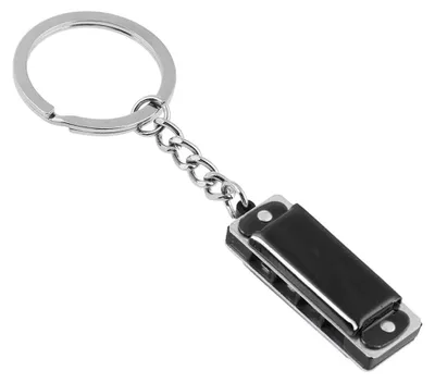 Productafbeelding van Mondharmonica sleutelhanger, 8 tonen, 4 gaten, zwart, C-majeur, koper met verzinkt staal