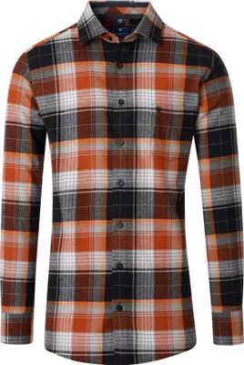 Produktbild von REDMOND Herren Flanellhemd Langarm Kent Modern-Fit Orange Karo L