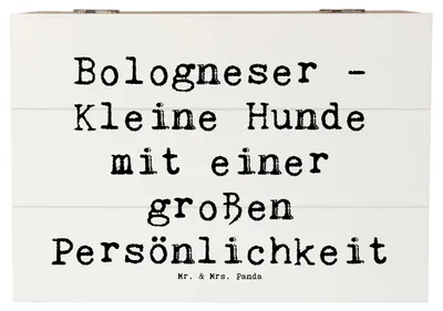 Produktbild von Mr. & Mrs. Panda Truhe Spruch Bologneser Charakterstark 22 x 15 cm - Weiß - Geschenk, Hunderasse, Hundeliebhaber, schatztruhe, Hunderassen Charakter, wunderbare Begleiter