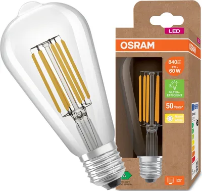 Zdjęcie produktu dla Żarówka LED ST64 E27 3.8W = 60W 806lm 3000K Ciepła 320° Filament CLASSIC ENERGY EFFICIENCY Osram