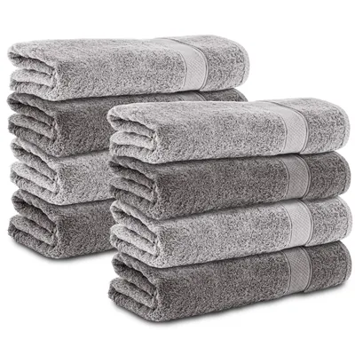 Produktbild von Komfortec 8er Duschtücher 70x140 cm Set aus 100% Baumwolle, 470g/m², Frottee, Weich, Anthrazit Grau/Silber