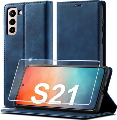 Obrázok produktu pre Samsung Galaxy S21 5G puzdro kožené s ochrannou fóliou modré