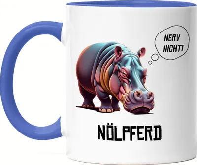 Produktbild von Nerv nicht Nölpferd Tasse Blau Wortwitz Sarkasmus Arbeit Büro