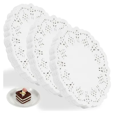 Produktbild von 300 Stück runde Tortenspitzen, 9 cm weiße Spitzenuntersetzer für Kuchen und Feiern