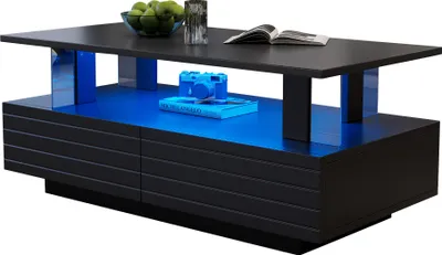 Produktbild von STILVORA Couchtisch LED-Beistelltisch mit Aufbewahrungsfunktion,Sofatisch mit Schublade&LED-Beleuchtung,mit Bluetooth-Handy-App-Steuerung,schwarz