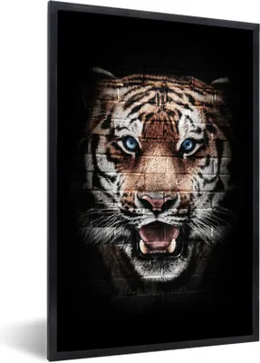 Produktbild von MuchoWow® MuchoWow® Gerahmtes Poster Tiger - Ziegelstein - Tiere 60x90 cm - Poster mit zchwarzem Bilderrahmen - Kunst