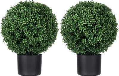 Image de HOMCOM Plantes artificielles, lot de 2 plantes artificielles résistantes aux UV dans un pot de fleurs vert