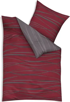 Produktbild von Kaeppel Feinbiber Bettwäsche in 155x220 + 80x80 cm Design Motion 584-542 rubin gestreift