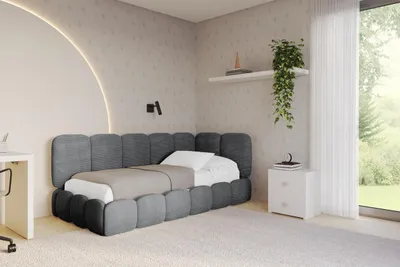 Produktbild von ALTDECOR Jugendbett mit Bettkasten AVRY - 90x200 - Dunkelgrau - Poso 115 - Links angeordnet - Einzelbett mit Stauraum - Polsterbett Kinderbett