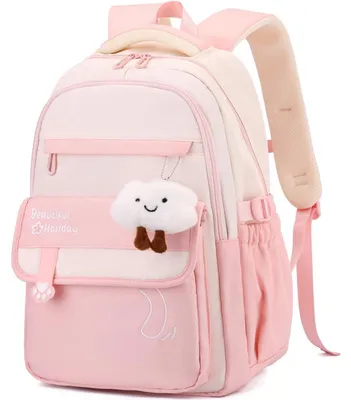 Image de Sac à dos pour filles et garçons adolescents, sac à dos pour ordinateur portable de 15,6 pouces, imperméable, rose clair