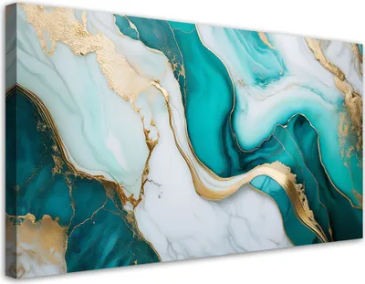 Produktbild von Leinwandbild Türkis Stein Marmor mit Gold 80x40 Feeby Türkis bild für die wand bereit zum aufhängen