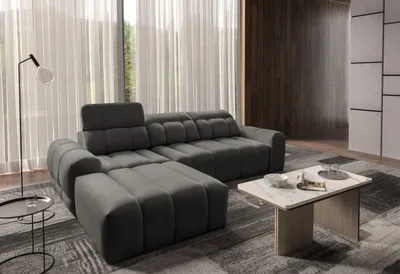 Produktbild von Moderne Eckcouch AVELIO I mit Schlaffunktion Bettkasten Ecksofa (grau, links)