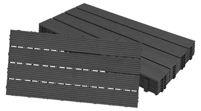 Image de Dalles de terrasse en WPC - Système de fixation par clips - 60 x 30 cm - Drainage intégré - Aspect bois - 1 m² - Anthracite