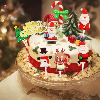 Produktbild von DERAYEE Weihnachtsdekoration für Kuchen, Topper in Weihnachtsform, Kuchendekoration mit Weihnachtsfiguren