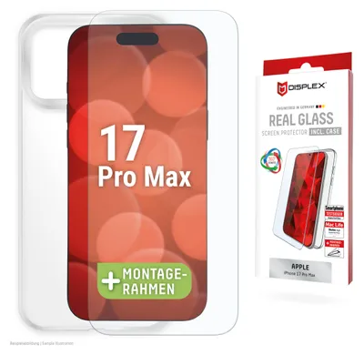 Produktbild von Displex Panzerglas + Schutzhülle für Apple iPhone 17 Pro Max, Eco-Montagerahmen, kratzer-resistent