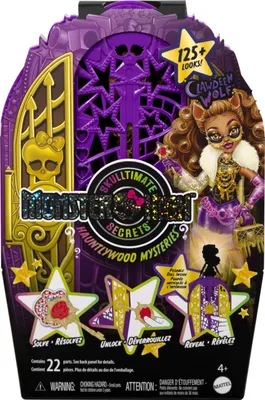 The image shows the packaging for a Monster High Skulltimate Secrets Hauntlywood Mysteries playset featuring Clawdeen Wolf.