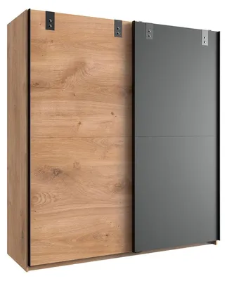 Image de Armoire Liverpool pour chambre à coucher, chêne planches graphite, style industriel, largeur au choix, 180 cm