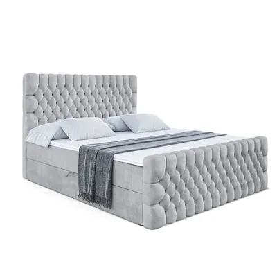 Produktbild von ALTDECOR Boxspringbett mit Fußteil, H3 Matratze und Topper - 180 x 200 cm - SERENE-Z - Hellgrau Samt - Polsterbett mit Bettkasten und Lattenrost, Bett mit Stauraum