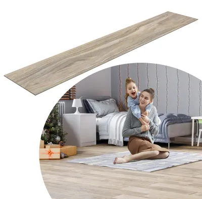 Obrázek produktu pro UISEBRT PVC podlahová krytina 7,5 m² v šedé barvě, samolepicí vinylové dlaždice, vinylová podlaha s klikovým systémem, vinylová podlahová krytina s dřevěným vzhledem, vhodná pro podlahové vytápění, 54 dlaždic – 91,44 cm x 15,24 cm x 2 mm