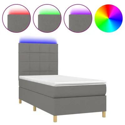 Immagine prodotto di vidaXL Letto a molle con materasso e LED in tessuto grigio scuro 80x200 cm