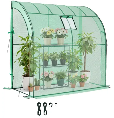 Obrázok produktu pre Skleník VEVOR 198 x 100 x 200 cm, fóliový skleník, skleník na paradajky, skleník na paradajky s oknom, PE fóliou, policou, roletovými dverami na zips, skleník na vonkajšie použitie