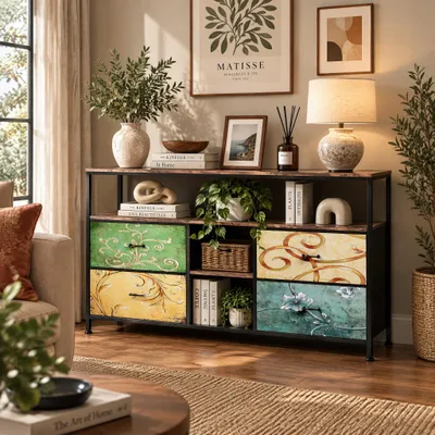 Productafbeelding van INONEFT TV-kast met 4 lades, LED-verlichting, open vakken, opbergruimte, 137x30x78 cm, dressoir voor woonkamer en slaapkamer, verkrijgbaar in meerdere kleuren