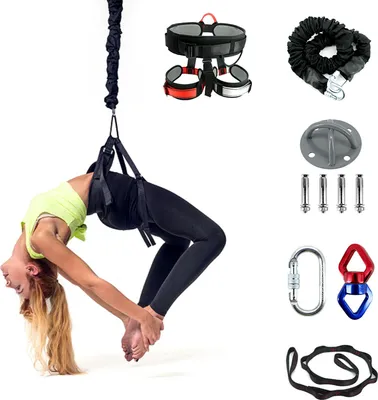 Produktbild von Yoga Bungee-Seil Widerstandsgurt Kit Aerial Trapez Yoga Schwerkrafttrainingstool Yoga Aerial Suspensionstraining Schlingentrainer mit Feste Hose(60kg)