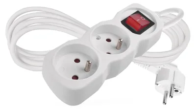 Obrázok produktu pre EMOS Predlžovací kábel 2 m / 2 zásuvky / s vypínačom / biely / PVC / 1 mm2, P1212
