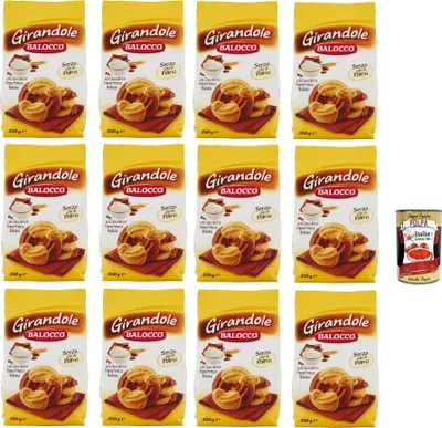 Produktbild von Balocco Girandole kekse mit Schokolade und Sahne, Ohne Palmöl, ohne Konservierungsstoffe, 12x 350g biscuits cookies + Italian Gourmet polpa 400g