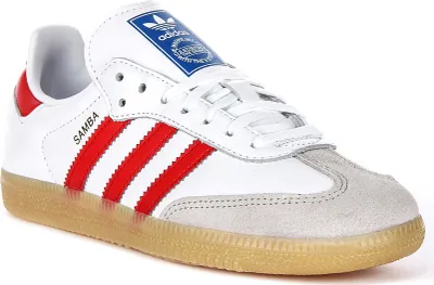 Produktbild von Adidas Samba OG J in Weiß Rot für Jugendliche – 5 UK - 38 EU - 5.5 US / White Red